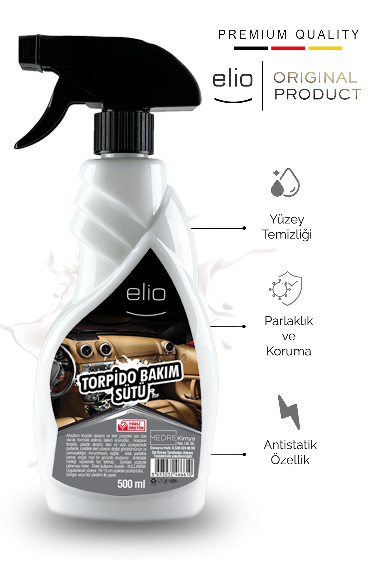 Elio Torpido Bakım Sütü Torpido Temizleyici Parlatıcı 500ml