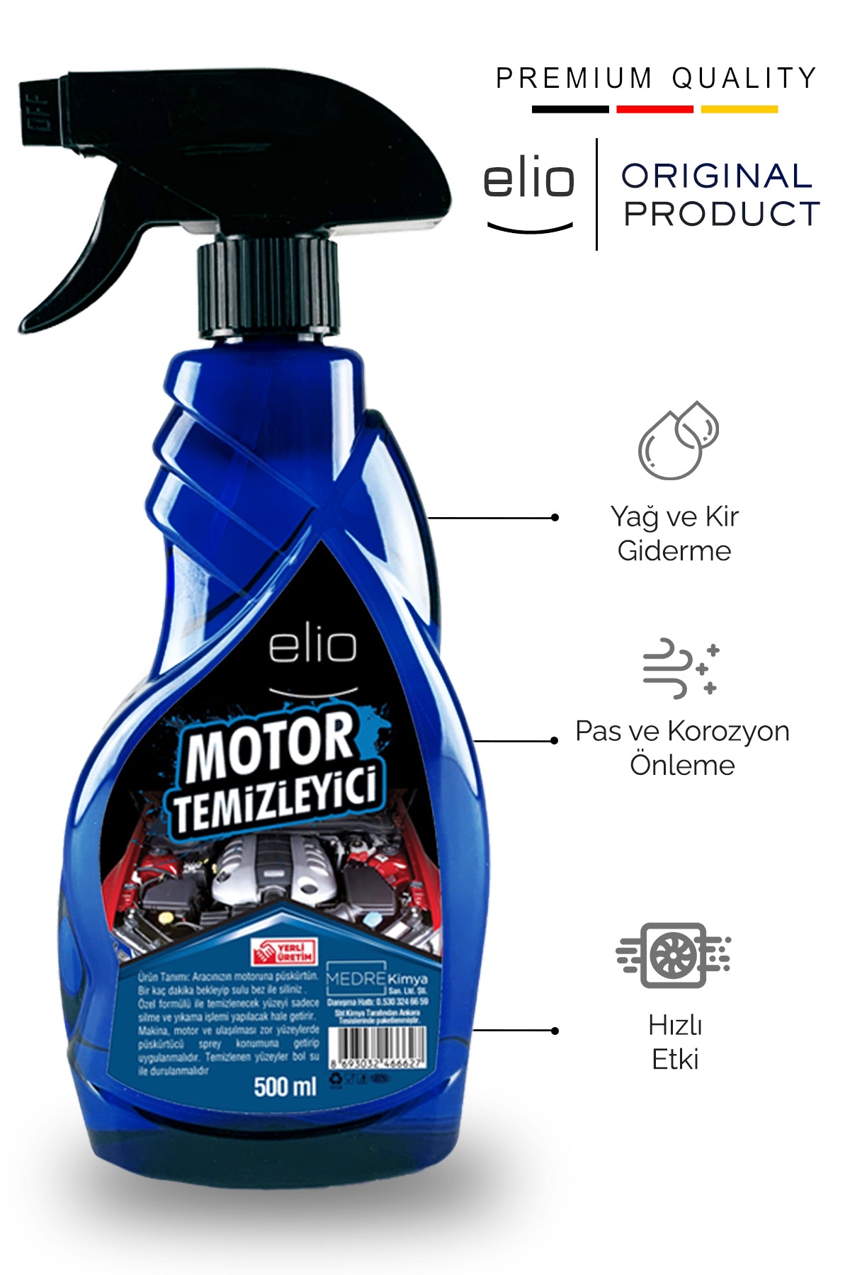 Elio Motor Temizleyici 500ml Sprey İLK GÜN PARLAKLIĞI